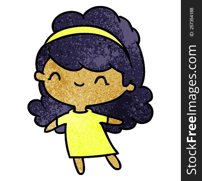 textured cartoon illustration kawaii girl with head band. textured cartoon illustration kawaii girl with head band