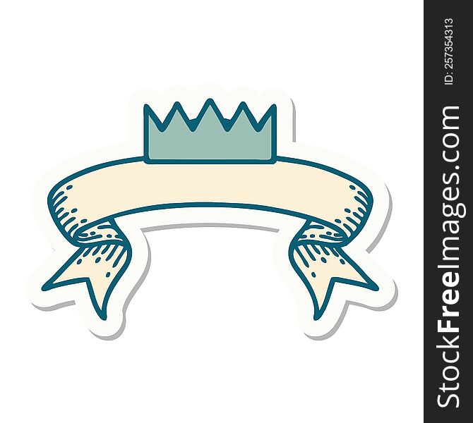 tattoo style sticker with banner of a crown