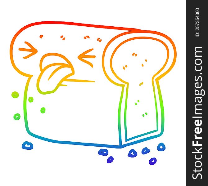 rainbow gradient line drawing of a cartoon disgusted loaf of bread