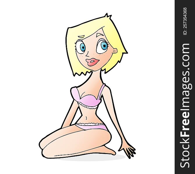 cartoon pretty woman in underwear