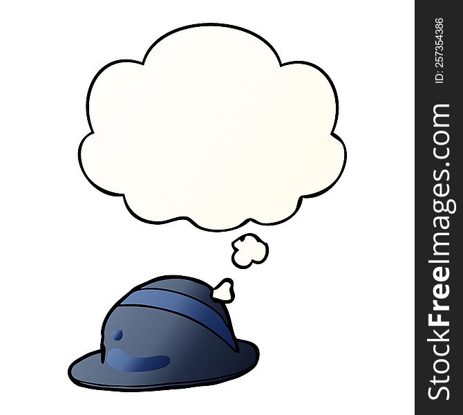 cartoon bowler hat with thought bubble in smooth gradient style
