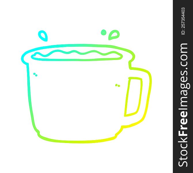 cold gradient line drawing of a cartoon coffee cup