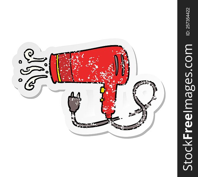 Distressed Sticker Of A Cartoon Electric Hairdryer