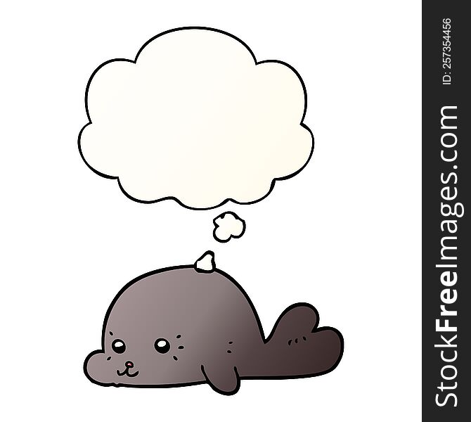 Cartoon Baby Seal And Thought Bubble In Smooth Gradient Style