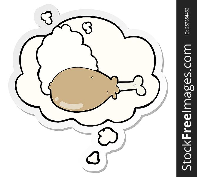 cartoon chicken leg with thought bubble as a printed sticker