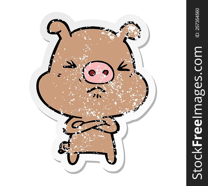 Distressed Sticker Of A Cartoon Grumpy Pig