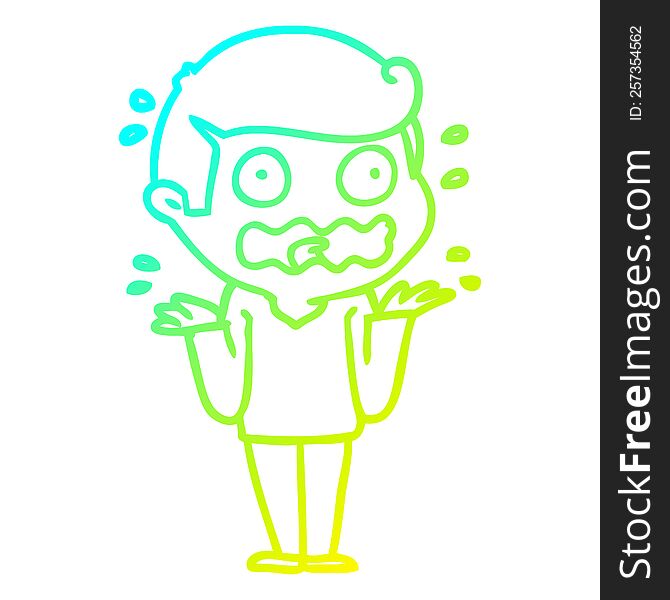 cold gradient line drawing cartoon man totally stressed out