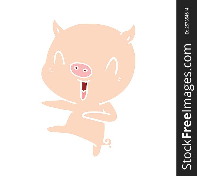Flat Color Style Cartoon Pig Dancing