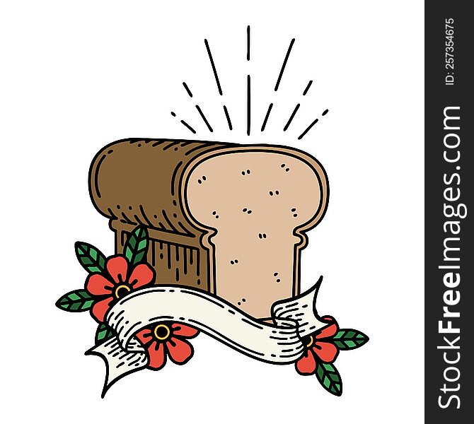 scroll banner with tattoo style loaf of bread