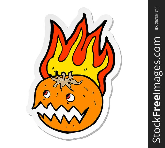 sticker of a cartoon flaming pumpkin
