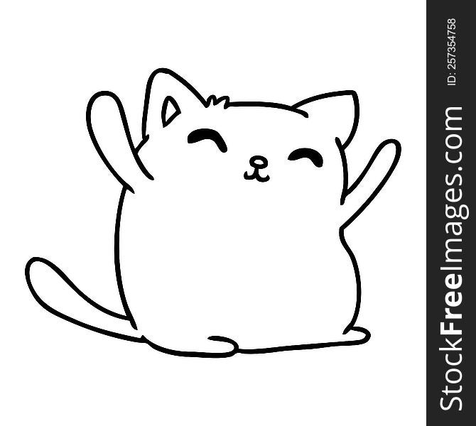 line drawing illustration of cute kawaii cat. line drawing illustration of cute kawaii cat