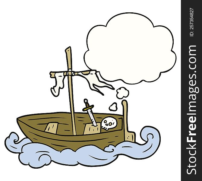 cartoon old boat with thought bubble. cartoon old boat with thought bubble