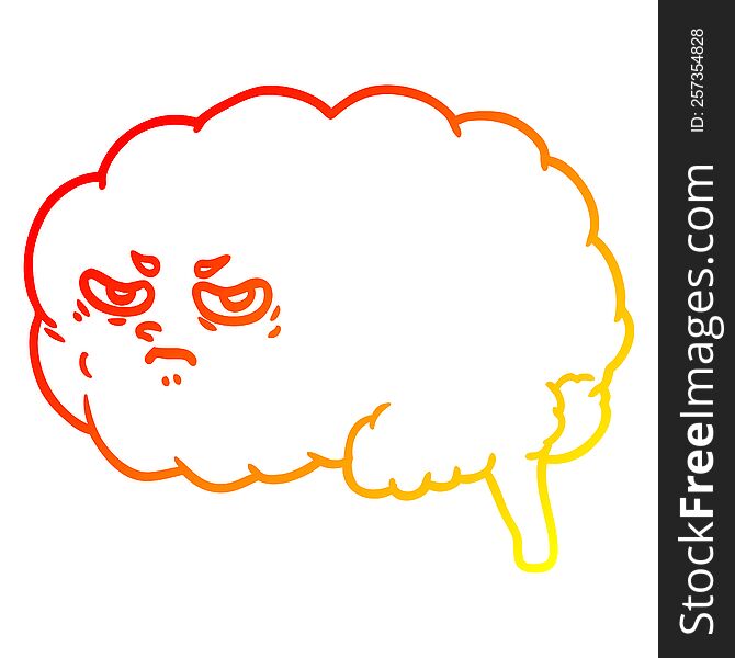 warm gradient line drawing of a cartoon angry brain