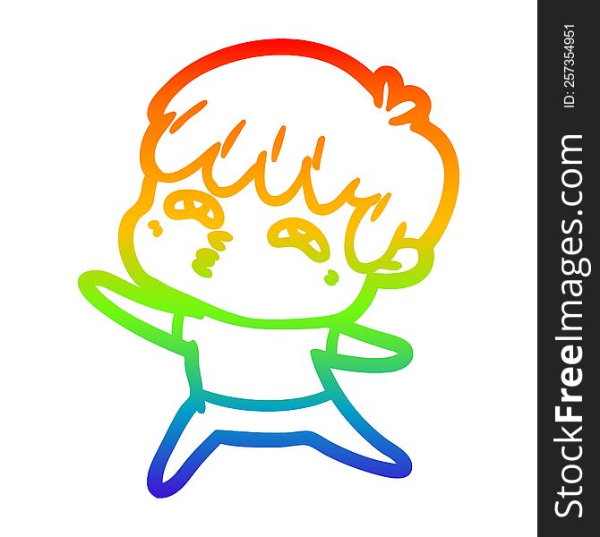 Rainbow Gradient Line Drawing Cartoon Curious Man