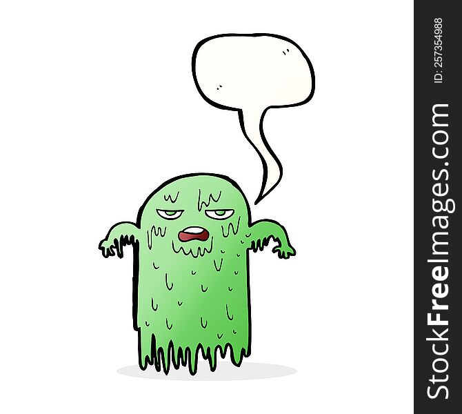 Cartoon Slimy Ghost With Speech Bubble