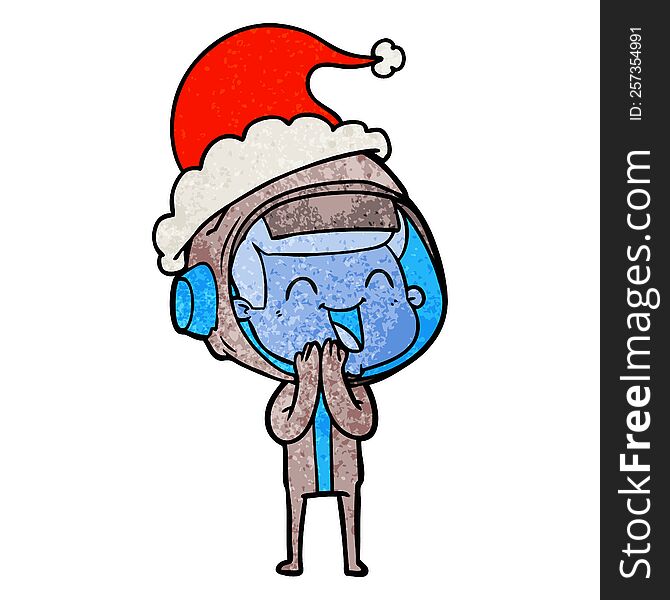 Happy Textured Cartoon Of A Astronaut Wearing Santa Hat