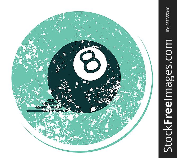 Distressed Sticker Tattoo Style Icon Of A 8 Ball