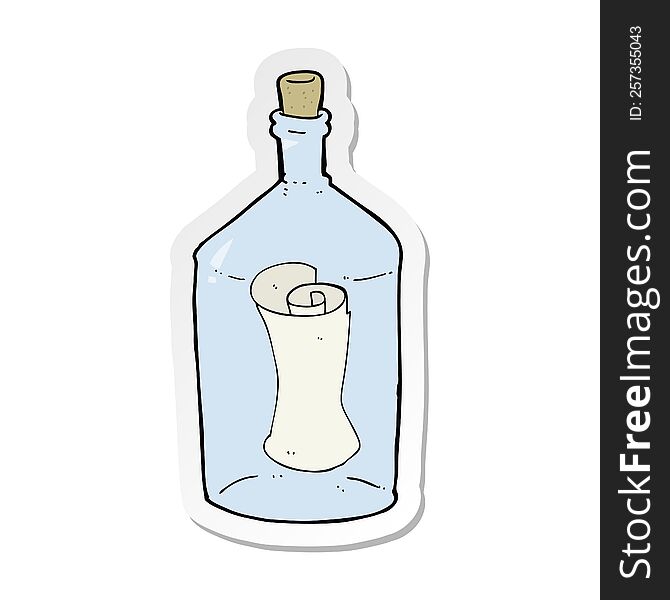 Sticker Of A Cartoon Letter In Bottle