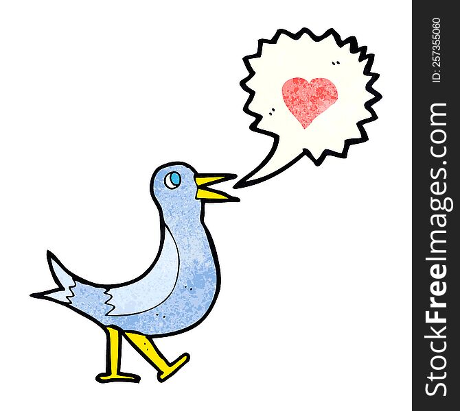 cartoon bird with love heart singing. cartoon bird with love heart singing