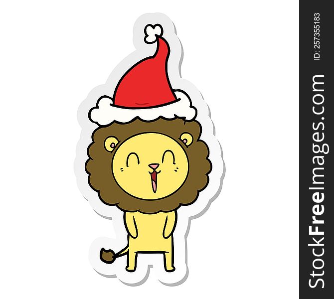 Laughing Lion Sticker Cartoon Of A Wearing Santa Hat