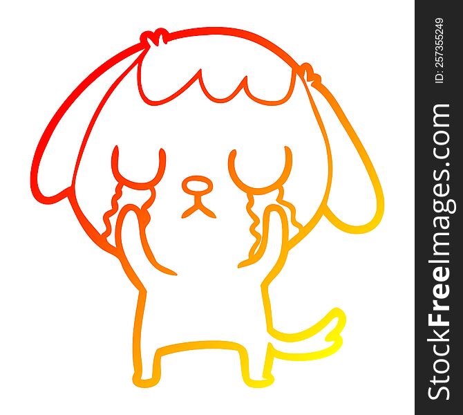 warm gradient line drawing of a cute cartoon dog crying
