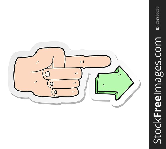 sticker of a cartoon pointing hand with arrow