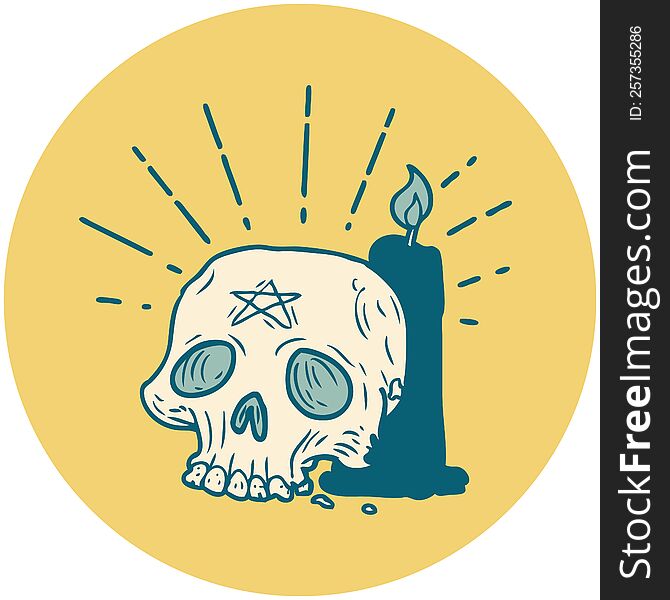 icon of a tattoo style spooky skull and candle