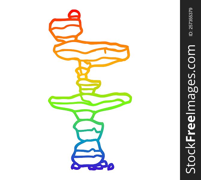 Rainbow Gradient Line Drawing Cartoon Of Stacked Stones