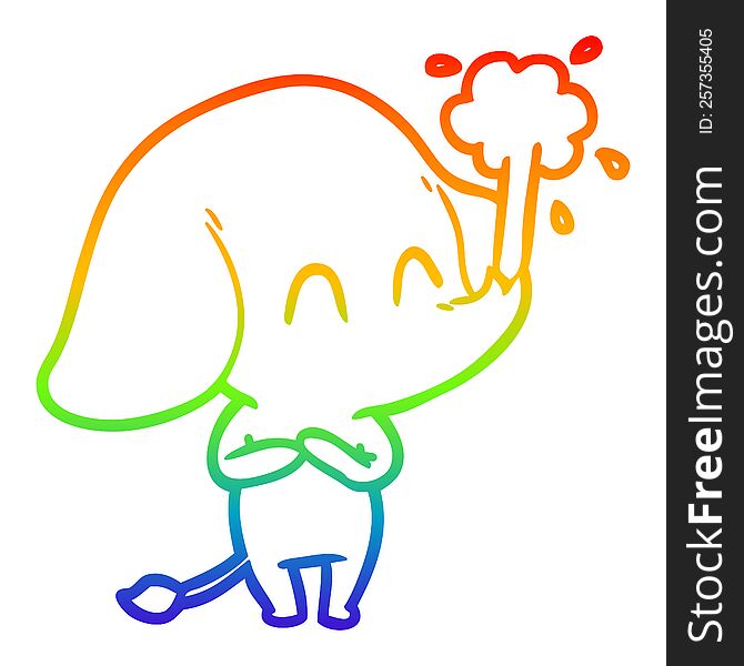 Rainbow Gradient Line Drawing Cute Cartoon Elephant Spouting Water