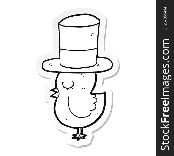 Sticker Of A Cartoon Bird Wearing Top Hat
