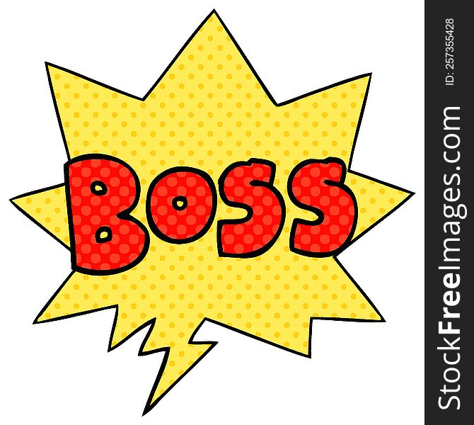 cartoon word boss with speech bubble in comic book style