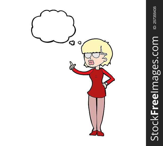 Cartoon Woman Wearing Spectacles With Thought Bubble