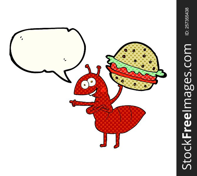freehand drawn comic book speech bubble cartoon ant carrying food