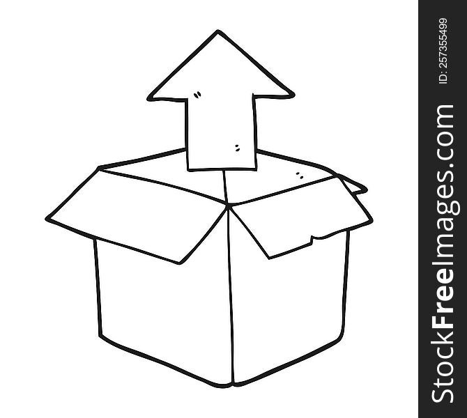 freehand drawn black and white cartoon unpacking a box