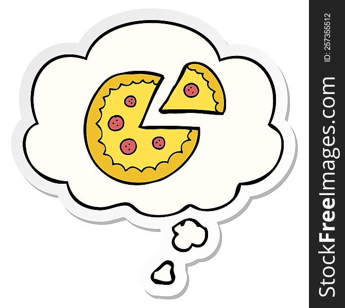 Cartoon Pizza And Thought Bubble As A Printed Sticker