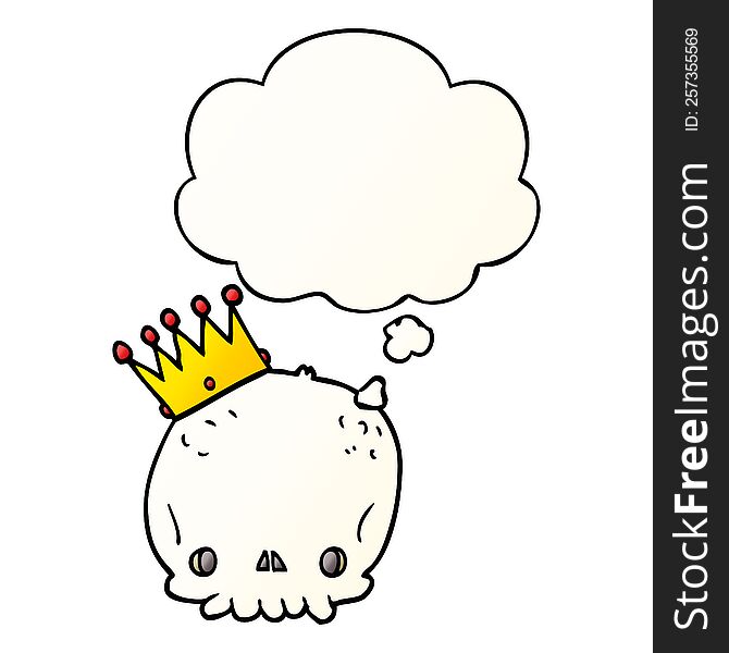 Cartoon Skull With Crown And Thought Bubble In Smooth Gradient Style