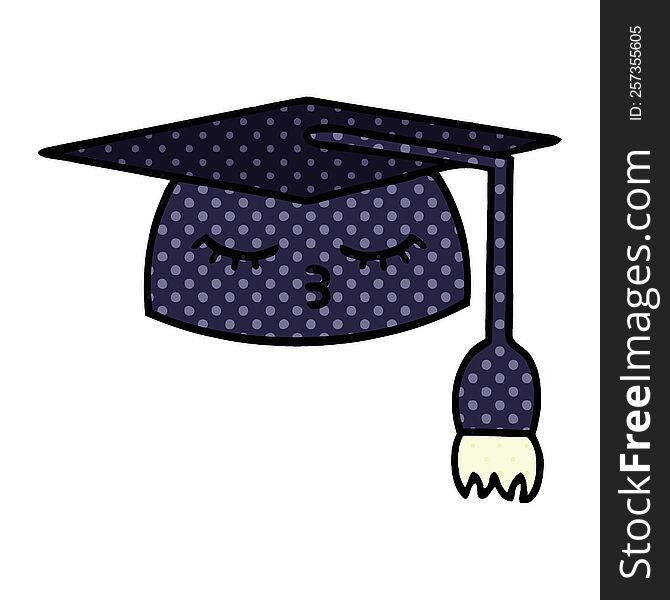 comic book style cartoon of a graduation hat