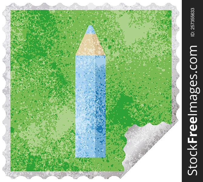 Blue Coloring Pencil Graphic Vector Illustration Square Sticker Stamp