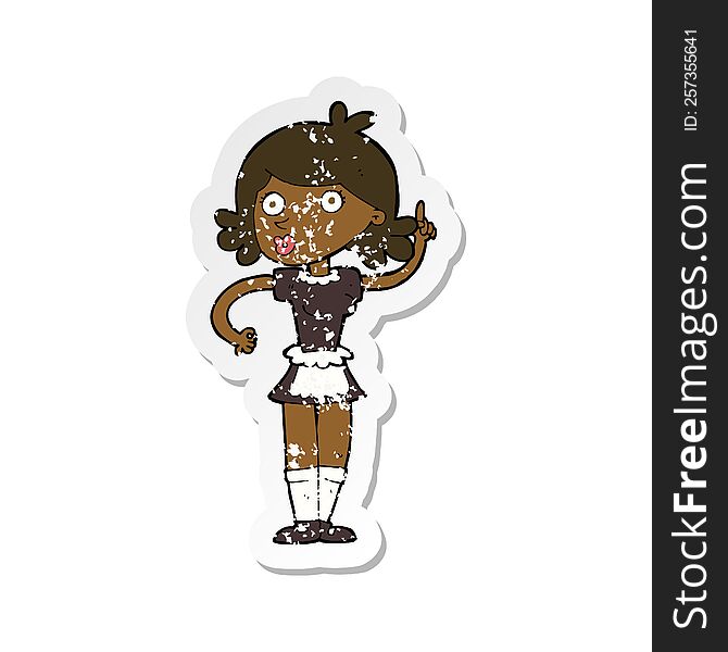 retro distressed sticker of a cartoon surprised maid