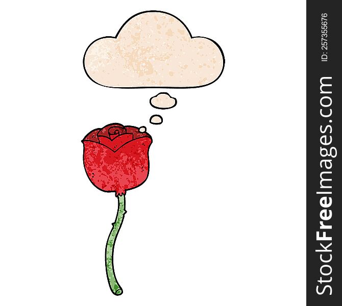 cartoon rose with thought bubble in grunge texture style. cartoon rose with thought bubble in grunge texture style