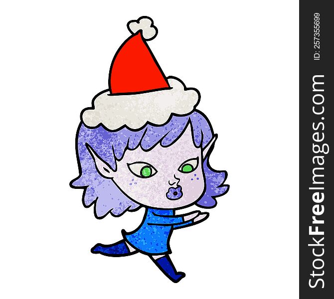 Pretty Textured Cartoon Of A Elf Girl Wearing Santa Hat