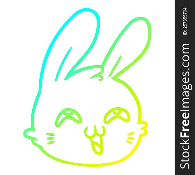 cold gradient line drawing of a cartoon happy rabbit face