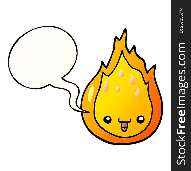 cartoon flame with speech bubble in smooth gradient style
