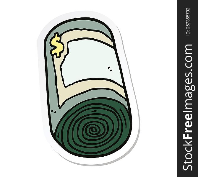 Sticker Of A Cartoon Roll Of Money