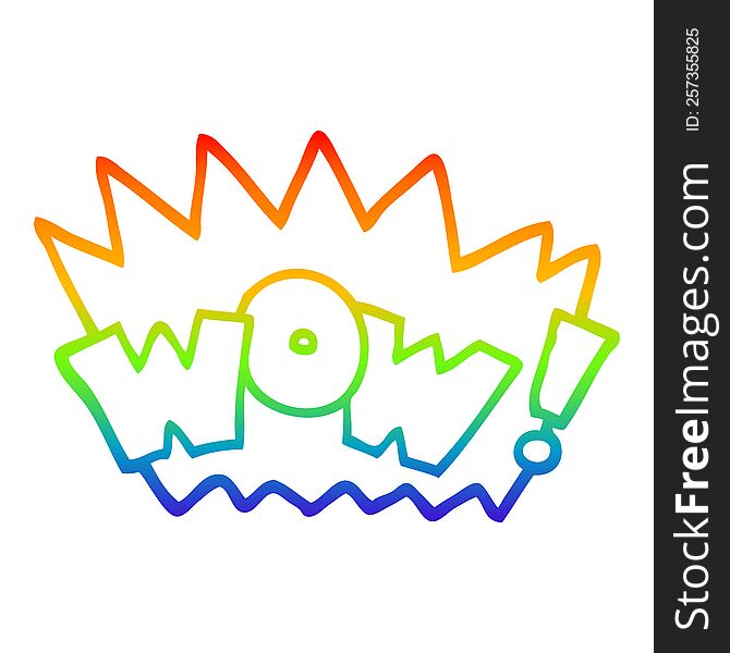 rainbow gradient line drawing of a cartoon word wow