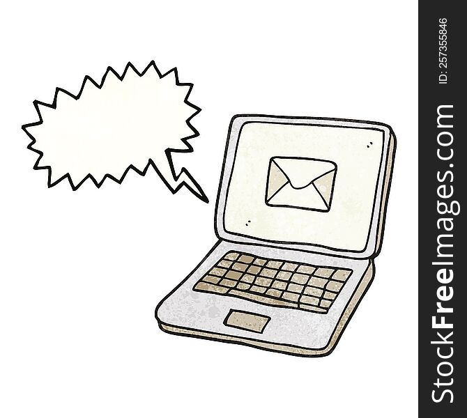 Speech Bubble Textured Cartoon Laptop Computer With Message Symbol On Screen