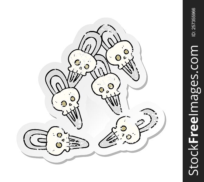 Retro Distressed Sticker Of A Cartoon Skull Hairclips