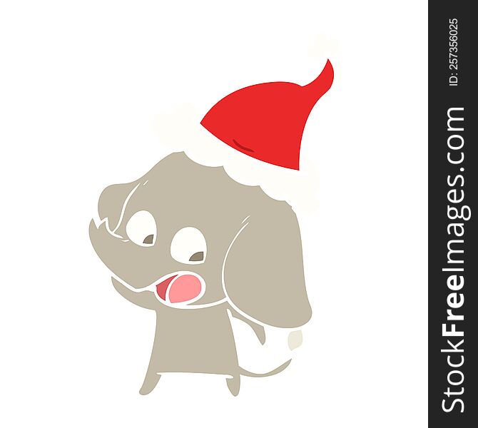Cute Flat Color Illustration Of A Elephant Wearing Santa Hat