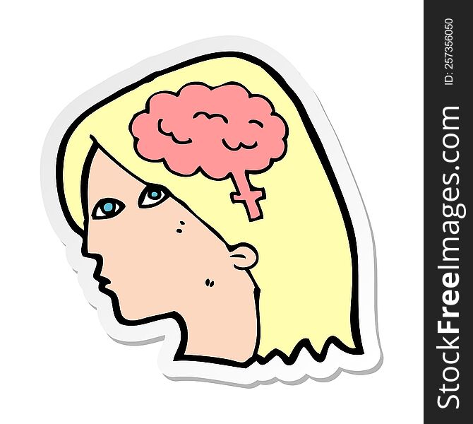 sticker of a cartoon female head with brain symbol