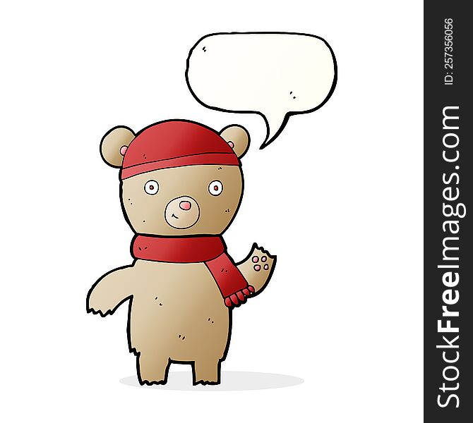 Cartoon Waving Teddy Bear With Speech Bubble